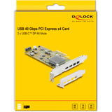 DeLOCK PCI Express x4 Card to 2 x external USB Type-C 40 Gbps (DP Alt Mode) female interface kaart Low Profile Form Factor