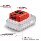 EINHELL Accu USB-Powerbank TC-CP 18 Li USB A/C-Solo Rood, Accu en oplader niet inbegrepen