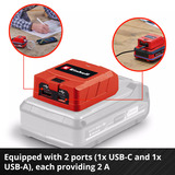 EINHELL Accu USB-Powerbank TC-CP 18 Li USB A/C-Solo Rood, Accu en oplader niet inbegrepen