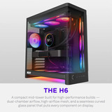 NZXT H6 midi tower behuizing Zwart | 2x USB-A | 1x USB-C | Tempered Glass