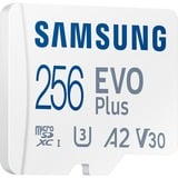 Samsung EVO Plus microSDXC (2024), 256 GB geheugenkaart Wit, U3, V30, A2, Incl. SD-Adapter