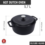 Victoria Dutch Oven, 26 cm 5,7 liter, Seasoned bak-/braadpan Zwart/zilver, Color+Kraft Cardboard Box