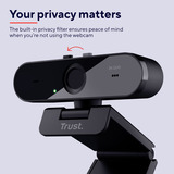 Trust Taxon QHD Webcam Zwart, Autofocus | dubbele microfoon | privacyfilter