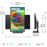 BenQ PD3205U 32" 4K Ultra HD monitor Donkergrijs, 1x DisplayPort, 1x HDMI, 1x USB-C, 3x USB-A, 1x Thunderbolt