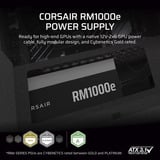 Corsair RM1000e refurbished modulaire 1000 watt voeding  Zwart, 1x 12V-2x6, 2x PCIe, 1x 12 Pin High Power GPU, 2x PCIe, Kabelmanagement