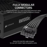 Corsair RM1000e refurbished modulaire 1000 watt voeding  Zwart, 1x 12V-2x6, 2x PCIe, 1x 12 Pin High Power GPU, 2x PCIe, Kabelmanagement