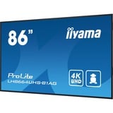 iiyama ProLite LH8664UHS-B1AG 86" 4K Ultra HD Public Display Zwart (mat), HDMI, USB, WiFi, Audio, Android  