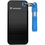 Verbatim Pocket 1 TB externe SSD Zwart/blauw, USB-C 3.2 Gen 2 (10 Gbit/s), Incl. met sleutelhanger en kabelbevestiging