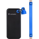 Verbatim Pocket 1 TB externe SSD Zwart/blauw, USB-C 3.2 Gen 2 (10 Gbit/s), Incl. met sleutelhanger en kabelbevestiging