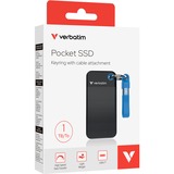 Verbatim Pocket 1 TB externe SSD Zwart/blauw, USB-C 3.2 Gen 2 (10 Gbit/s), Incl. met sleutelhanger en kabelbevestiging