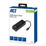 ACT Connectivity USB-C Hub 3 port en ethernet usb-hub Zwart