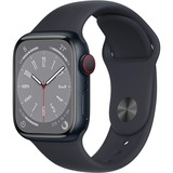 Apple Watch Series 8 smartwatch Zwart, 41 mm, Middernacht sportbandje, Aluminium, GPS + Cellular