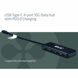 Club 3D USB-C 4-poorts 10G-datahub met PD3.0 usb-hub Zwart