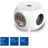 ACT Connectivity Stekkerdoos cube met 3 stopcontacten, USB-A-poorten, 1,5m (België) stekkerdoos Wit