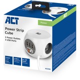 ACT Connectivity Stekkerdoos cube met 3 stopcontacten, USB-A-poorten, 1,5m (België) stekkerdoos Wit