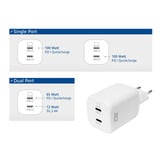 ACT Connectivity USB-C-lader 100W met 2 poorten oplader Wit