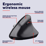 Trust Bayo+ - Ergonomische Muis Verticaal Draadloos  Zwart, 800-2400 Dpi, 2,4GHz, 2x Bluetooth