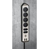 Brennenstuhl estilo hoekstopcontact 4-voudig 6-voudige stekkerdoos met usb Zwart/roestvrij staal, 6x stekker, 2x USB-A
