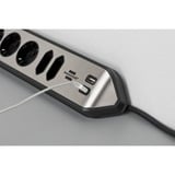 Brennenstuhl estilo hoekstopcontact 4-voudig 6-voudige stekkerdoos met usb Zwart/roestvrij staal, 6x stekker, 2x USB-A
