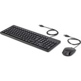 HP 150 muis en toetsenbord met kabel, desktopset Zwart, EU lay-out (QWERTY), Membraan, 1600 DPI