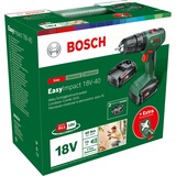 Bosch EasyImpact 18V-40 accuschroefklopboormachine  schroeftol Groen/zwart, 2x 2,0 Ah accu en oplader inbegrepen, POWER FOR ALL ALLIANCE