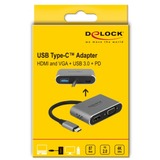 DeLOCK USB-C > HDMI + VGA adapter Grijs, 0,12 meter