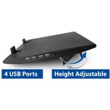 ACT Connectivity Laptopstandaard, met ventilator, hoogte verstelbaar in 2 standen Zwart, 4-poorts USB 2.0 hub