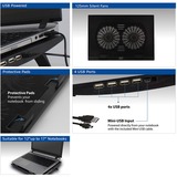 ACT Connectivity Laptopstandaard, met ventilator, hoogte verstelbaar in 2 standen Zwart, 4-poorts USB 2.0 hub