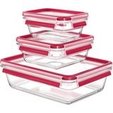 Emsa Clip & Close Glazen vershoudbakjes doos Transparant/rood, rechthoekig, 3-delig