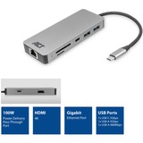ACT Connectivity USB-C 4K docking station voor 1 HDMI monitor, ethernet, USB-C, USB-A, cardreader en PD pass-through Aluminium