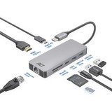 ACT Connectivity USB-C 4K docking station voor 1 HDMI monitor, ethernet, USB-C, USB-A, cardreader en PD pass-through Aluminium