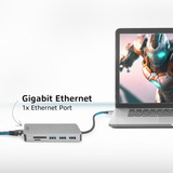 ACT Connectivity USB-C 4K docking station voor 1 HDMI monitor, ethernet, USB-C, USB-A, cardreader en PD pass-through Aluminium
