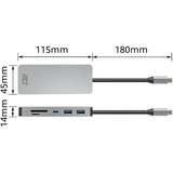 ACT Connectivity USB-C 4K docking station voor 1 HDMI monitor, ethernet, USB-C, USB-A, cardreader en PD pass-through Aluminium