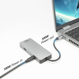 ACT Connectivity USB-C 4K docking station voor 1 HDMI monitor, ethernet, USB-C, USB-A, cardreader en PD pass-through Aluminium