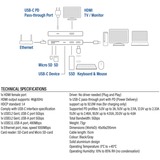 ACT Connectivity USB-C 4K docking station voor 1 HDMI monitor, ethernet, USB-C, USB-A, cardreader en PD pass-through aluminium