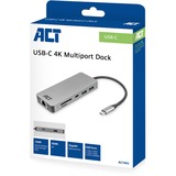 ACT Connectivity USB-C 4K docking station voor 1 HDMI monitor, ethernet, USB-C, USB-A, cardreader en PD pass-through Aluminium
