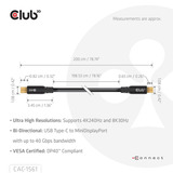 Club 3D USB-C naar MiniDisplayPort DP40 bidirectioneel adapter Zwart, 2 meter, Vesa-gecertificeerd