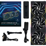 Lian Li UNI FAN TL120 LCD Reverse Blade Wireless Triple Pack case fan Zwart, 4-pin PWM + 1x 9-pin USB, Incl. controller