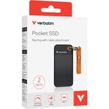 Verbatim Pocket 2 TB externe SSD Zwart/oranje, USB-C 3.2 Gen 2 (10 Gbit/s), Incl. met sleutelhanger en kabelbevestiging