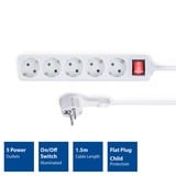 ACT Connectivity ACT Stekkerdoos platte stekker, 5 socket Wit