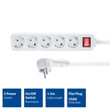 ACT Connectivity ACT Stekkerdoos platte stekker, 5 socket stekkerdoos Wit