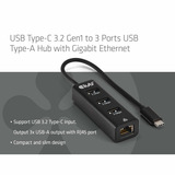 Club 3D USB-C 5 Gbps naar 3 poorten USB Type-A-hub met Gigabit Ethernet adapter Zwart