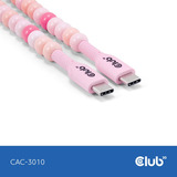 Club 3D USB-C Beaded Cable Pink, 2 meter kabel Roze