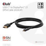 Club 3D USB-C naar DisplayPort 2.1 kabel Zwart, 2 meter