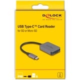 DeLOCK USB-C kaartlezer voor SD of micro SD geheugenkaarten Grijs