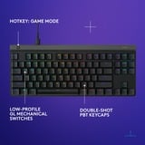 Logitech G515 TKL Wired Low Profile Gaming Keyboard Zwart, US lay-out, GL Tactile, RGB, Double-Shot PBT