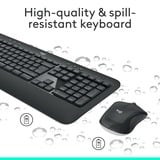 Logitech MK540 Advanced - Draadloze toetsenbord- en muiscombinatie, desktopset Donkergrijs, EU lay-out (QWERTY), 1000 dpi