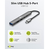 goobay Slanke USB-hub met 5 poorten, USB-C naar USB-C/USB-A, 5 Gbit/s Lichtgrijs