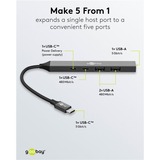 goobay Slanke USB-hub met 5 poorten, USB-C naar USB-C/USB-A, 5 Gbit/s Lichtgrijs