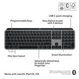 Logitech MX Keys S for Mac toetsenbord Grijs, US-International lay-out (QWERTY), 100%, Bluetooth Low Energy